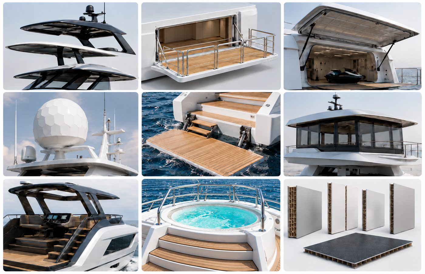 Printed hard-tops, roll-bars, garage doors and flybridge modules